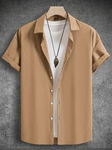 Manfinity Homme Camisa de manga corta diaria sencilla para hombres (corte irregular)