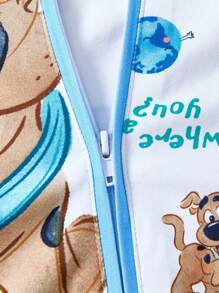 SCOOBY-DOO X SHEIN 男宝宝可爱卡通蓝白休闲短袖连体衣睡衣