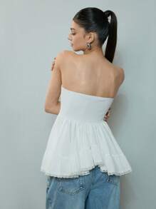SHEIN MOD White Asymmetrical Ruffle Hem Elegant Camisole Top