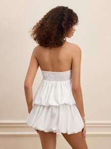 SHEIN MOD Weißes Bandeau-Top mit Zugband, aufgebauschte Ärmel - Weiss - Übersicht 3