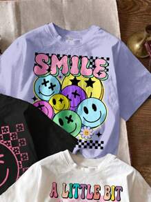 年轻女孩休闲简约卡通图案T恤，适合夏季 - 彩色 - 查看 5