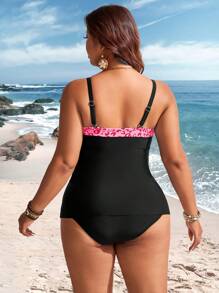 Swim Lushoire Set di tankini in taglie forti con stampa leopardata e bretelle per le donne