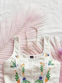 Soleia Áo ba lỗ họa tiết xương cá thêu dệt kim Jacquard hiệu WYWH dành cho nữ, màu trắng - Nhiều màu - Xem 5