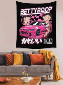 Betty Boop | ROMWE 1pc Letter & Cartoon Pattern Polyester Tapestry, Suitable For Daily Home Decor In Living Room, Bedroom, Camping, All Seasons - Multicolor - View 3