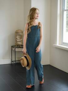 Wildeya Monos para niñas preadolescentes de primavera y verano Wildeya, nuevos estilos. Mono de mezclilla azul medio con borde acampanado, tirantes de contraste y abertura clásica, adecuado para actividades al aire libre, ocasiones diarias, festivales de música, fiestas y talla grande.