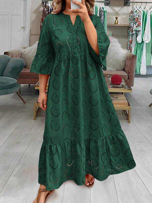 SHEIN LUNE Rochii de vară plus size, rochie roșie de Valentine's Day, rochii maxi pentru femei, rochii de vară boho, bumbac, Old Money
