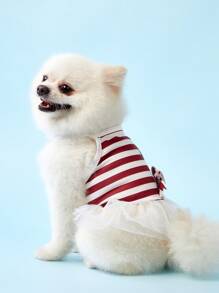 PETSIN Süßes Schleife Design Haustier Rock, leicht, atmungsaktiv, weich und bequem, geeignet für kleine bis mittlere Hunde & Katzen, Rot, Frühlings-/Sommerstil, populär in Europa und Amerika