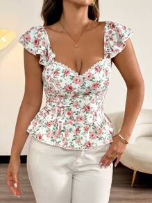 Flirla Plus Size Women French Resort Style Floral Print Camisole Tank Top, Summer - Multicolor - View 3