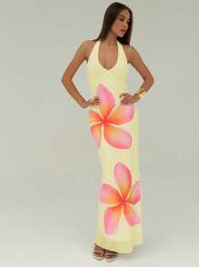 Aloruh 女式性感花卉印花露背吊带长裙夏季 - 彩色 - 查看 7