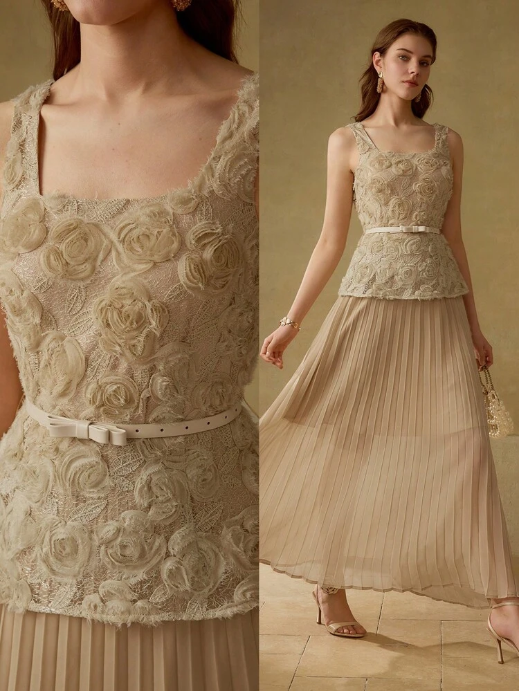 3D FLORAL PLEATED DRESS