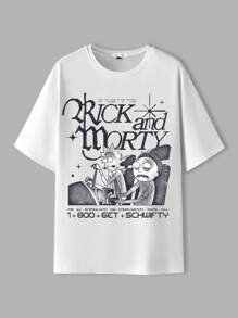 Rick and Morty X SHEIN Men's Summer Slogan & Figure Graphic Round Neck Short Sleeve T-Shirt