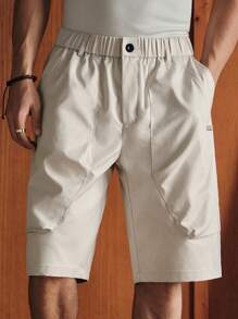 SWAVVY Men's Casual Loose Fit Solid Color Woven Shorts, Everyday Young Fashion - Beige - View 4