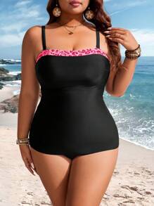 Swim Lushoire Set di tankini in taglie forti con stampa leopardata e bretelle per le donne