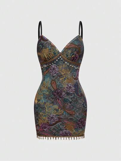 Hippie Women's Retro Hippie Paisley Print Sleeveless Mini Dress