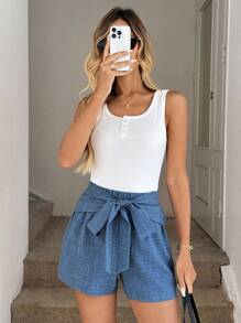 Easowa Summer Casual Drawstring Waist Bowknot Front Shorts For Women, Blue Bicolor Fabric Women Summer Clothes Wide Leg Pants Woman Baggy Pants Shorts With Bows Bow Shorts Tie Waist Shorts Womens Casual Shorts Summer Shorts Teacher Outfits  Navy Blue Work Clothes  Old Money