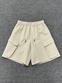 Manfinity EMRG Pantalones cortos de carga para hombres con bolsillos oblicuos 3D, ajuste holgado, versátil, pantalones cortos tipo bermuda de pierna ancha casual