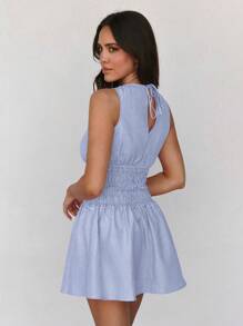 Roylia Women's Fashionable Vintage Casual Pleated Mini Dress/Pink - Baby Blue - View 2