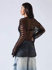 LYSMO 1 chiếc áo len chui đầu cổ tròn màu trơn cho nữ - màu đen - Xem 2