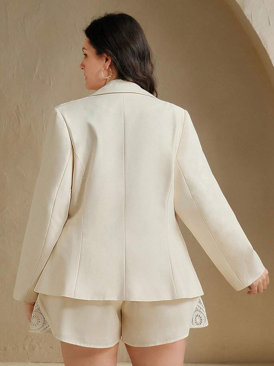 New Elegant Plus Size Women's Waist Defining Floral Hook Needlework Blazer Graduation, Back To School, Teacher For Women