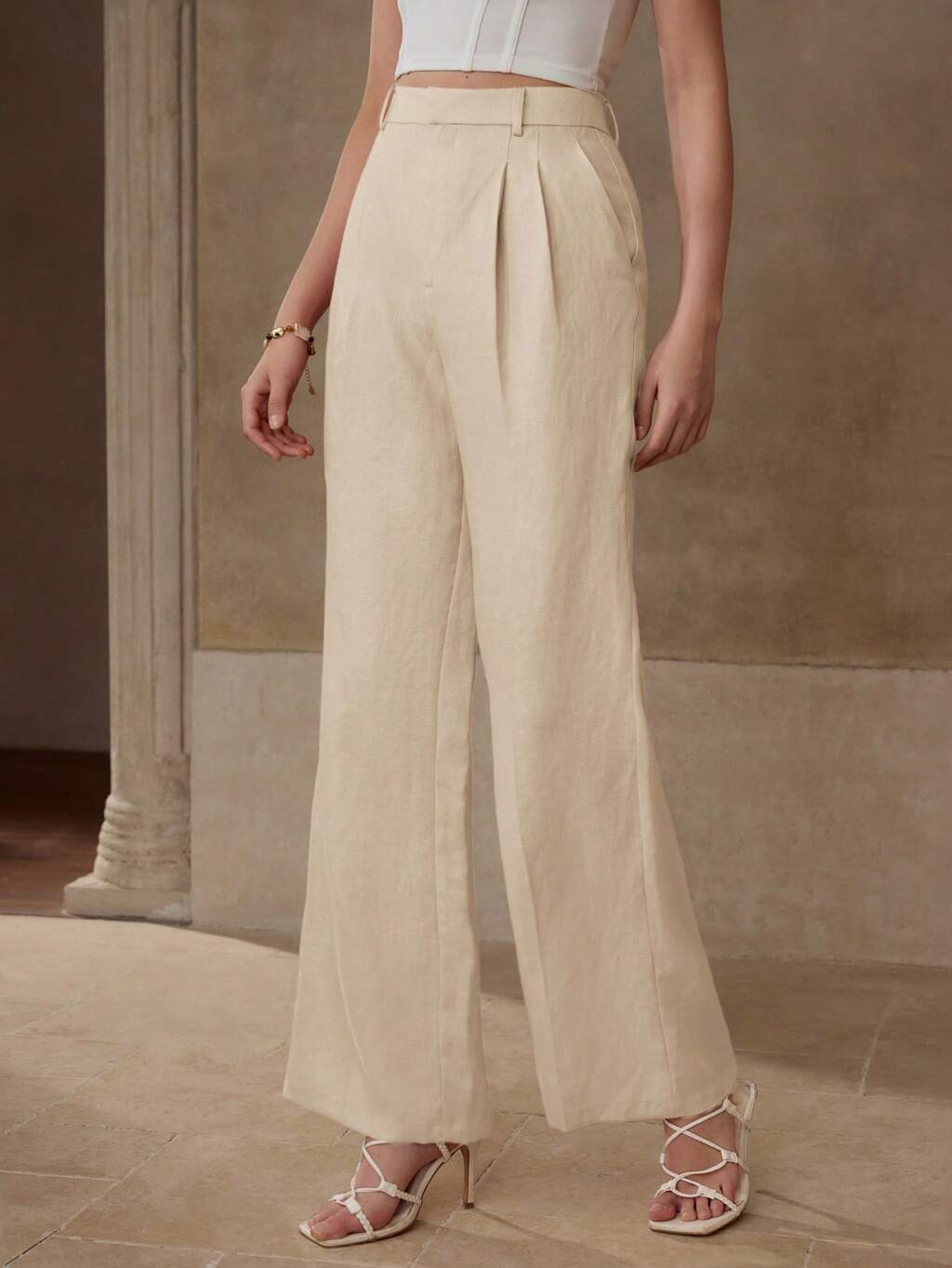 LINEN FOLD PLEATED SUIT PANTS