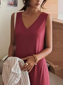 INAWLY Abito da donna casual di colore uniforme, elegante e vintage per le vacanze