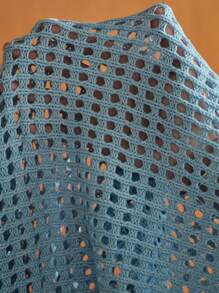 SWAVVY Men's Fashionable Casual Loose Knitted Hollow Back Polo Vest - Blue - View 7