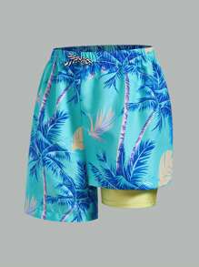 SHEIN 1 quần thể thao thường ngày cho bé trai tuổi teen đi nghỉ mát có họa tiết cây dừa 2 trong 1 thích hợp cho kỳ nghỉ và du lịch thích hợp cho thể thao thích hợp cho mùa xuân và mùa hè - Nhiều màu - Xem 3