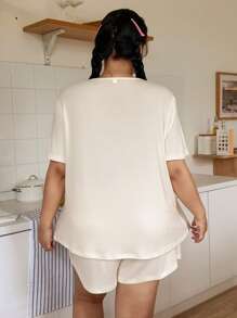 Slumberry CURVE Plus Size Cherry Print Casual Short Sleeve Shorts Pajama Set - Yellow - View 2