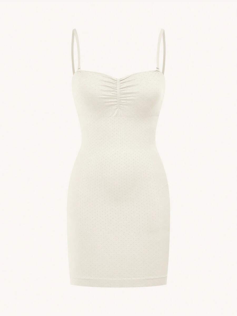 Women's Solid Color Ruched Bodycon Cami Dress - Beige - View 1