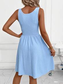 SHEIN Clasi Váy dệt kim co giãn dáng chữ A cạp cao họa tiết jacquard màu xanh navy thanh lịch dành cho nữ, phù hợp mặc thường ngày, đi làm, du lịch, nghỉ dưỡng, phong cách Bohemian - Màu xanh lam - Xem 2