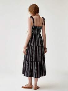 Florisole Vestido con tirantes finos, volantes y patchwork con estampado de rayas negras de estilo bohemio para mujer - Negro - Ver 2