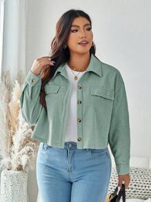 SHEIN LUNE Plus Size Fall Women Solid Color Minimalist Casual Long Sleeve Jacket Fall Jackets Winter,Holiday Autumn - Green - View 5