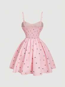 SHEIN MOD Women's Spring Ditsy Floral Spaghetti Strap Short Dress - Baby Pink - View 2