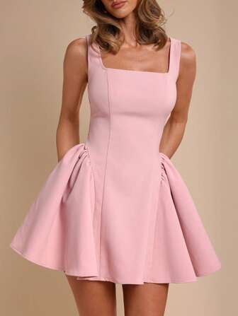 COSMINA فستان صيفي أنيق بلا أكمام من لون واحد بطابع بسيط، للارتداء اليومي العادي للنساء