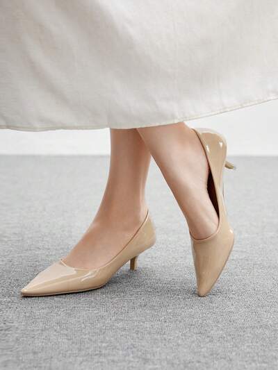 CUCCOO BIZCHIC Tacones altos de oficina con punta fina y tacón de aguja en color albaricoque, de estilo minimalista para el uso diario