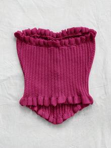 Soleia Top tubo de punto con volantes en el bajo de color liso y casual - Rosa Fucsia - Ver 2