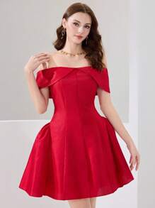 Modelyn Französisches Design Off-Shoulder Abendkleid - Rot - Übersicht 4