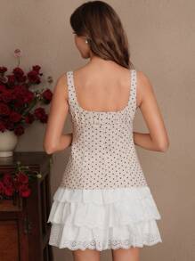 SHEIN Unity Camiseta de tirantes elegante y de moda con lunares para mujer en verano - Blanco - Ver 2