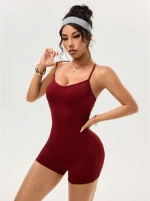 Easithlete Damen einfarbiger Jumpsuit mit Kreuzrücken für Sport-Workouts, Jumpsuits für Frauen, Sportbekleidung für Frauen, Trainingskleidung für Frauen - Bordeaux - Übersicht 2