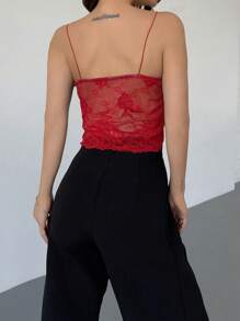 Firerie Top tipo camiseta de lencería transparente de encaje, elegante y sexy, para el Día de San Valentín y la boda, primavera/verano