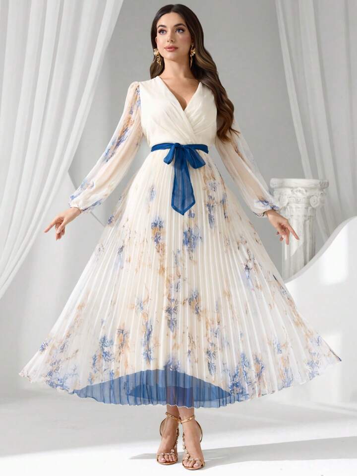 【海外限定】 SHEIN Modely エレガントでロマンチックな プリーツ入り 花柄 その他