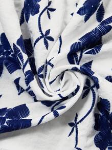 SHEIN LUNE Vestido casual de manga de casquillo con cuello de lazo y estampado floral para mujer de talla grande, estilo de vacaciones