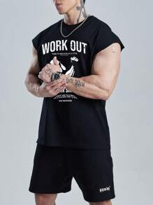 GymBeat Men's Slogan Print Wide Shoulder Sports Tank Top - Black - View 3