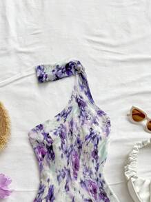 Soleia 女式浪漫度假花卉印花系带露背荷叶边下摆性感迷你连衣裙 - 彩色 - 查看 5