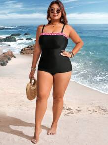 Swim Lushoire Set di tankini in taglie forti con stampa leopardata e bretelle per le donne