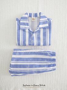 Cozy Pixies 2pcs Baby Boy Colorful Stripe Lapel Short Sleeve Cardigan Top And Elastic Waist Shorts Set