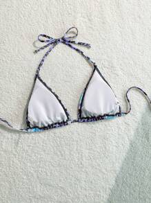 Swim Mod Top de bikini con estampado de leopardo estilo bohemio para mujer