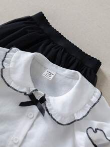 PrepCrw Set mit 2 Teilen für Baby Mädchen: Bluse im Collegestyle mit Puffärmeln und Mesh-Rock