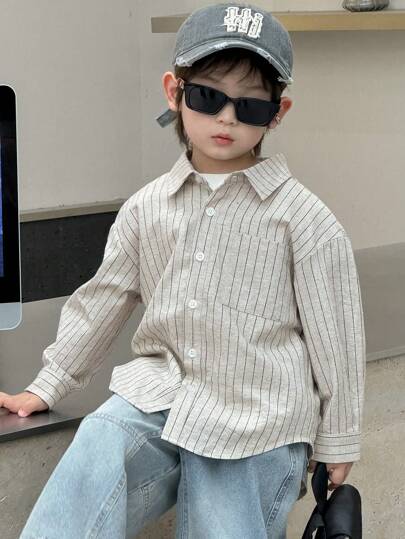 Dazy Kids 男童休闲条纹长袖衬衫，返校服