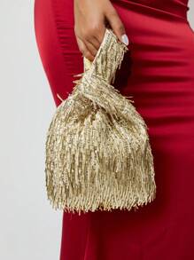 SHEIN SXY 女士手提包，晚宴包，时尚，优雅，简约，个性化，多功能，经典，垂直串珠，红色，亮片，适合鸡尾酒会，派对，舞会，俱乐部，约会，生日，晚会，约会之夜，舞会